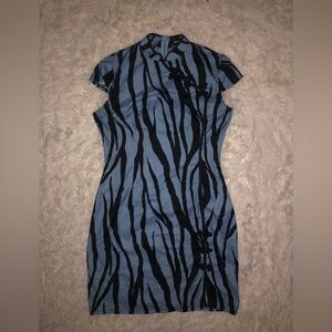 PrettyLittleThing Blue Zebra Oriental Bodycon Dress